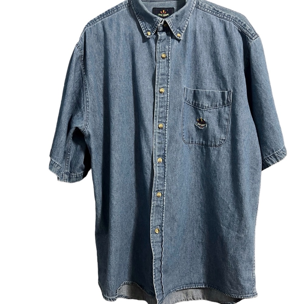 Ivy Crew Denim Shirt Button Front Button Collar Size XL